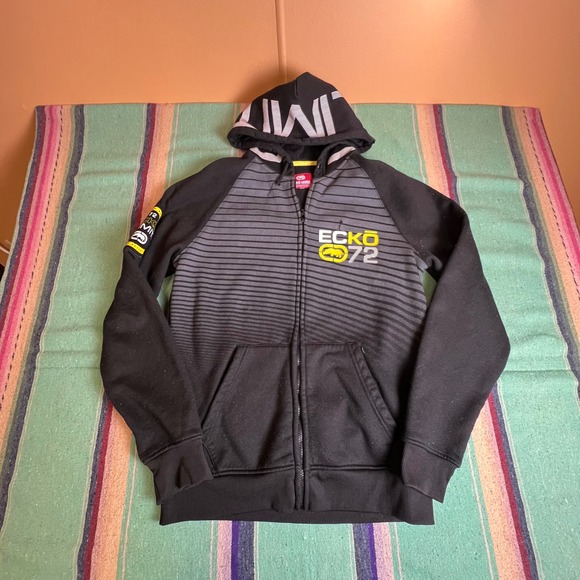 Ecko Unltd Other - Ecko Unltd Hoodie Mens L Black Striped Full Zip Graphic Streetwear Y2K Rhino